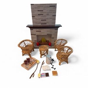 Our Generation Holiday Fireplace, American Girl S'mores Set & Wicker Furniture
